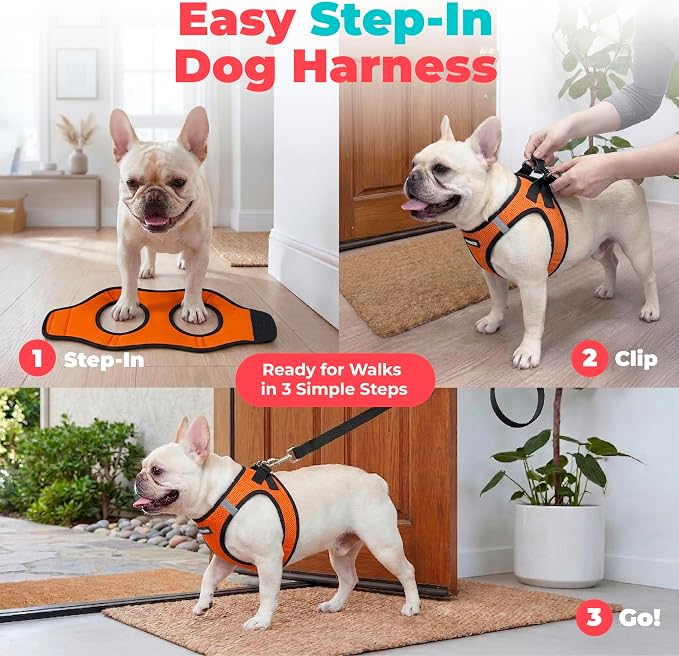 Voyager Step-in Air Dog Vest Harness - Orange/Black Trim, Small | 14.5-16" in Chest, Reflective Bands, All Weather Breathable Air Mesh, Cats Compatible, Lightweight, Fast Drying - Image 3