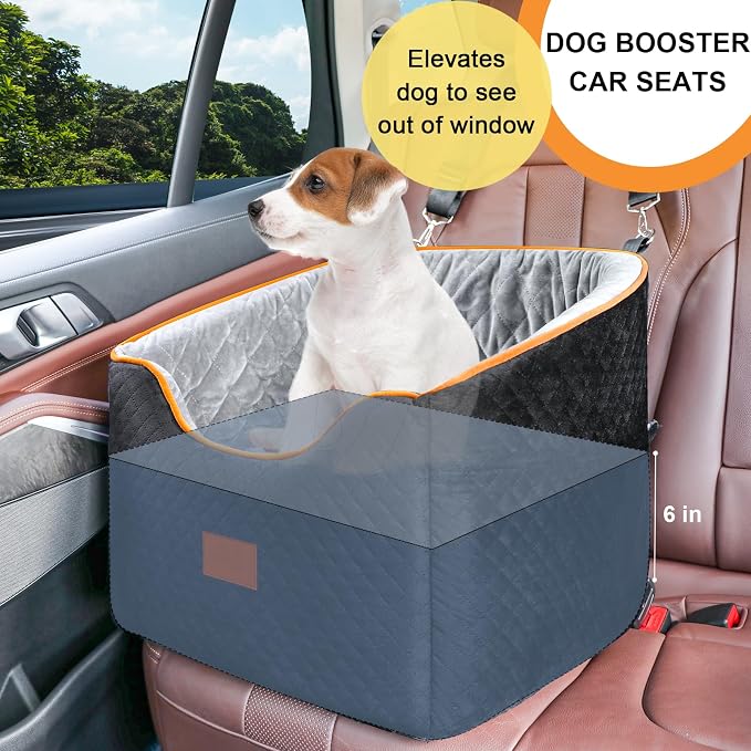XIEEAOZEE Dog Car Seat for Small Dogs, Memory Foam Booster Dog Seat for Dogs up to 35 lbs, Elevated Pet Car Seat with Washable Removable Cover, Storage Pockets(Black/Gray) - Image 3