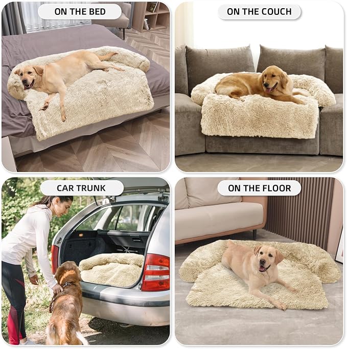 Calming Dog Bed Fluffy Plush Dog Mat for Furniture Protector with Removable Washable Cover for Large Medium Small Dogs and Cats (Extra Large (53x39.3x6), Beige) - Image 6