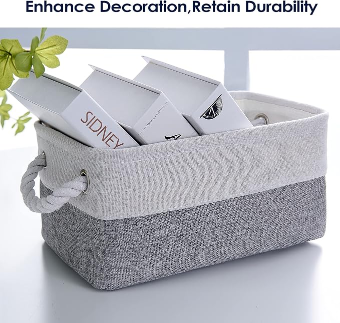 TheWarmHome Small Storage Baskets for Organizing,Storage Baskets for Shelves,Small Fabric Storage Bins W/Handles For Closet Nursery Toy Decorative Foldable (White&Grey, 11.8L*7.9W*5.2H-6 Pack) - Image 2