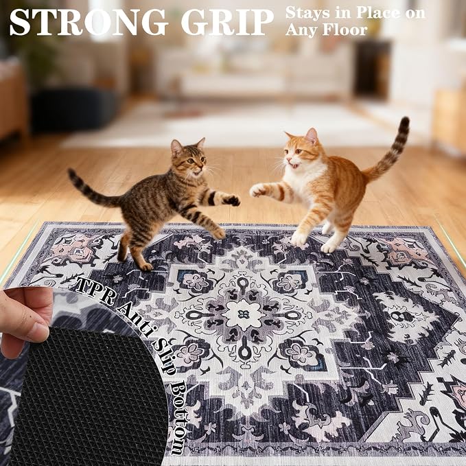 EXPAWLORER Cat Litter Mat, 32”x48” XL Non-Slip Urine Waterproof Litter Trapping Mat Easy to Clean Washable Litter Box Mat for Floor Soft on Kitty Paws, Indoor Food Mats Rug Pads for Bathroom Grey - Image 5