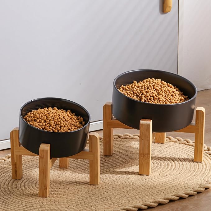 Black Elevated/Raised 15°Tilted Anti Slip Ceramic Dog Bowl for Medium & Large Breeds,Slanted Bulldog Big Face Pet Feeding Food Water Dish Stand for Dogs (7.6 Cups/60OZ) - Image 5