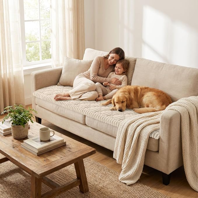 Smiry Couch Cover for Dogs Washable, Non Slip Fuzzy Pet Sofa Protector | Soft Thick Furniture Cover for Sofa, Loveseat and Sectional, Scratch & Pet Hair Resistant (Apricot, 27.6" x 95") - Image 2