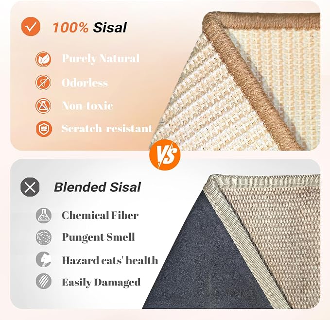 L-Shape Vertical Sisal Cat Scratcher, Solid Wooden(Large) | Natural Texture Satisfies Scratching Urge. Stable Tip-Resistant Base. Modern Furniture Look. Ideal For Indoor Active Cats - Image 4