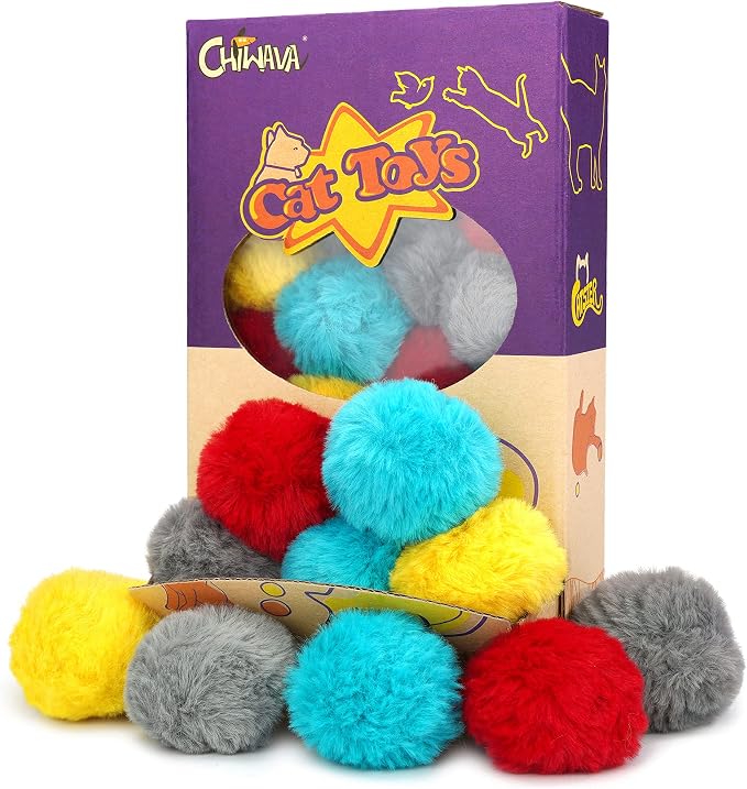 CHIWAVA 24PCS 1.8" Catnip Furry Cat Toys Ball Soft Pom Pom Balls Kitten Toy | Assorted Color Chasing Quiet Play, Lightweight Interactive Fetch Balls, Great for Indoor Kitten Activity Daily Plays by Chiwava