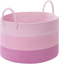67L Large Woven Blanket Basket, Cotton Rope Baby Laundry Hamper with Handles, Kids Toy Basket for Classroom & Nursery, Soft Round Stuffed Animal Storage, Dog Toy Bin - 20"x13", Pink by Degeyoyo