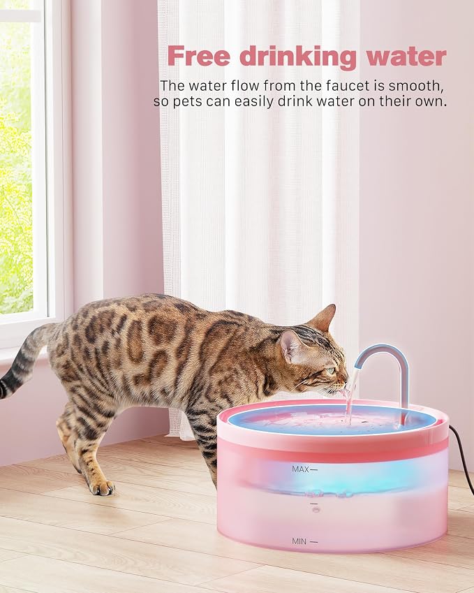 Pink Cat Water Fountain: with 6 Carbon Filters + 3 Sponge Filters | 108oz/3.2L Pet Water Fountain Indoor Faucet Cat Fountain for Cats and Dogs - Image 7