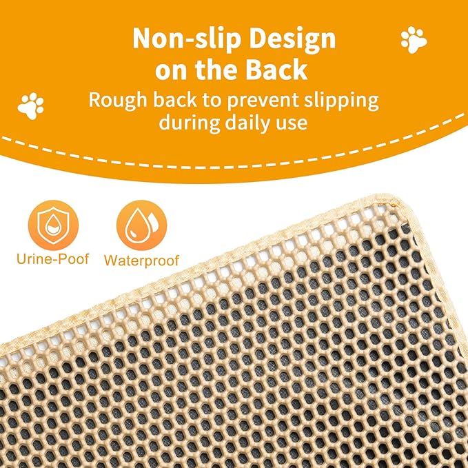 Large Cat Litter Box Mat,35''X 25'' Litter Trapping Mat for indoor Cat, Litter box Mat for Floor, 2 Layer Litterbox Catcher Rug for Kitty Pet,Waterproof Urine Proof, Clean Easily, Non-Slip - Image 5