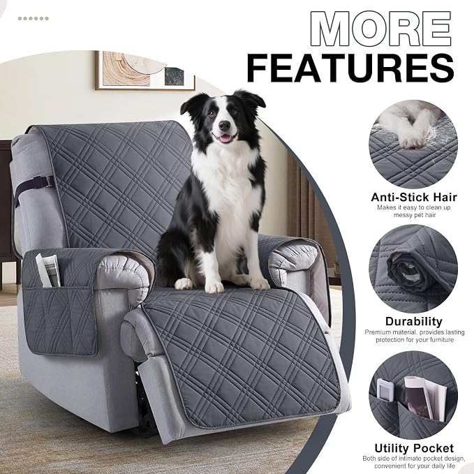 TAOCOCO 100% Waterproof Recliner Chair Cover, Non Slip Oversized Recliner Covers for Recliner Chair with Pocket, Reclining Chair Cover Furniture Protector for Kids, Pets(28'', Dark Grey) - Image 5