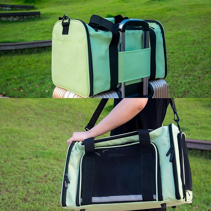 Soft Sided Carrier for Small Medium Cats Dogs,Removable Pad Collapsible Travel Pet Carrier Large Green - Image 9