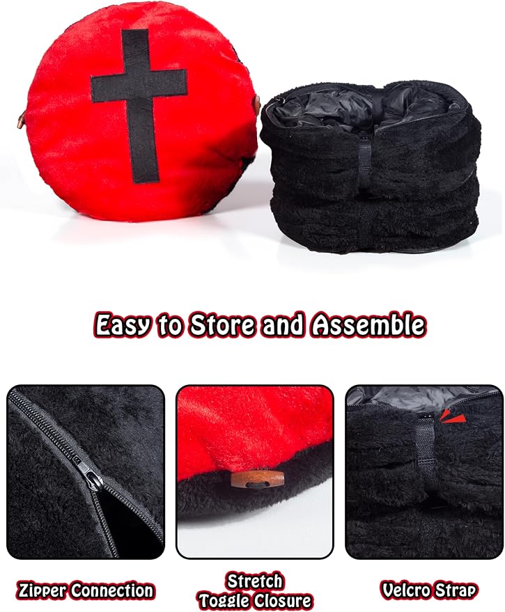 Gothic Coffin Tunnel Cat Bed, Washable, Fits Cat up to 25 lbs | Two-way tunnel design. Size: 10"x33.5". Black & Red. Includes soft washable cushion. Also for small rabbits indoor. - Image 4