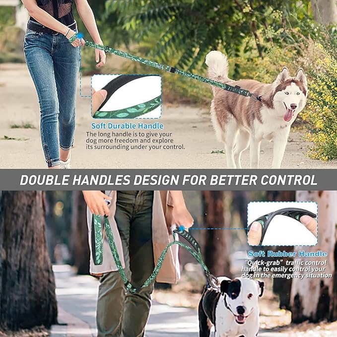 Hotsky Tactical Bungee Shock Absorbing No Pull Dog Leash,Leaves,4-6FT | Heavy Duty for Medium Large Dogs That Pull up to 660 lb,with Padded Double Handle ＆ Car Seatbelt,360°Rotating Locking Clasp - Image 7