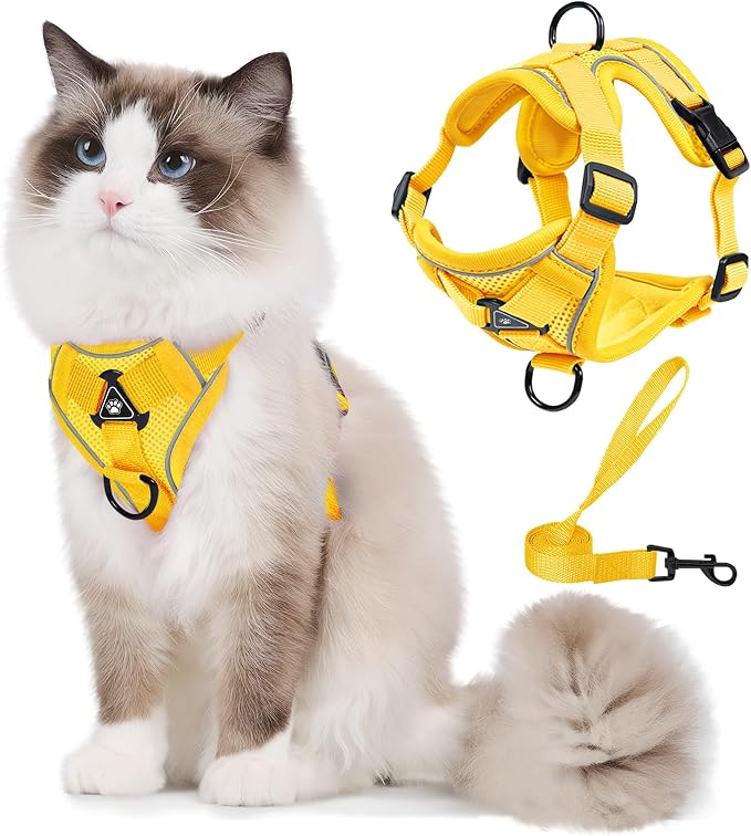 Dog Harness Small Sized Dog Pet Vest with Leash Set Yellow M | Adjustable Puppy Vest Harness, No Choke No Pull, Soft Padded, Step-in Dog Vest, Reflective Cat Harness, Breathable Air Mesh - Image 7