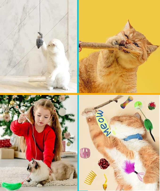 Fashion's Talk Cat Toys 50 Pcs for Indoor Cats,Interactive Door Hanging Mice Feather Toy Cat Spring Toy Cat Wand Catnip Crinkle Balls Silvervine Stick - Image 5