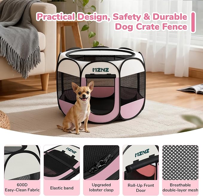 Dog Cat Small Animal Puppy Playpen Crate, Small, Pink | Portable Pop Up Pet Cage Enclosure Tent Kennel Indoor Outdoor with Carrying Case, No Assembly, Camping Use - Image 6