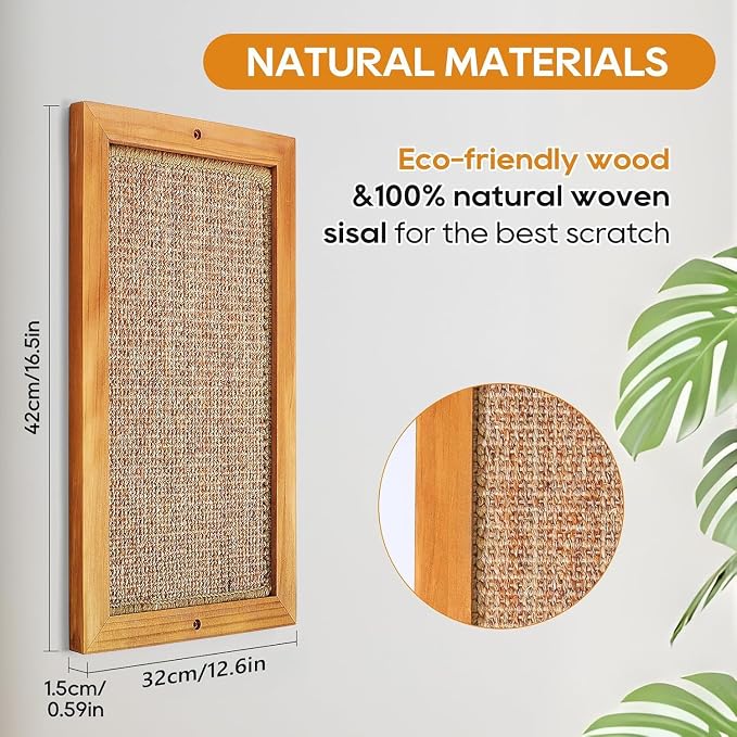 Wooden Sisal Cat Scratching Post, Wall & Floor Mount Vertical Cat Scratch Pad for Indoor Kittens Adult Cats, Durable Cat Wall Scratcher Furniture Protector Cat Toy - Image 3