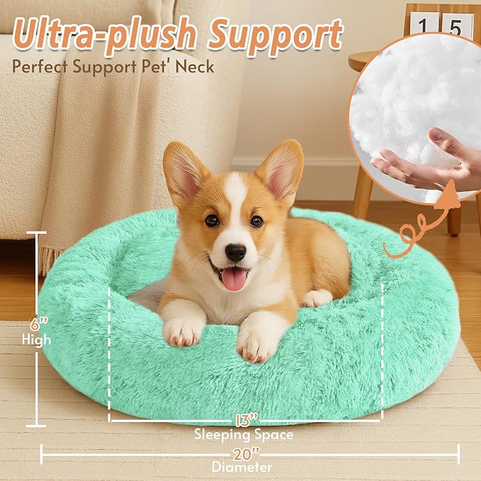 JOLLYVOGUE Calming Small Dog & Cat Bed for Indoor Cats - 20 inches Washable Donut Bed for Kittens & Puppies, Anti-Anxiety Round Fluffy Plush Pet Beds (Fits up to 15 lbs, Mint Green) - Image 5
