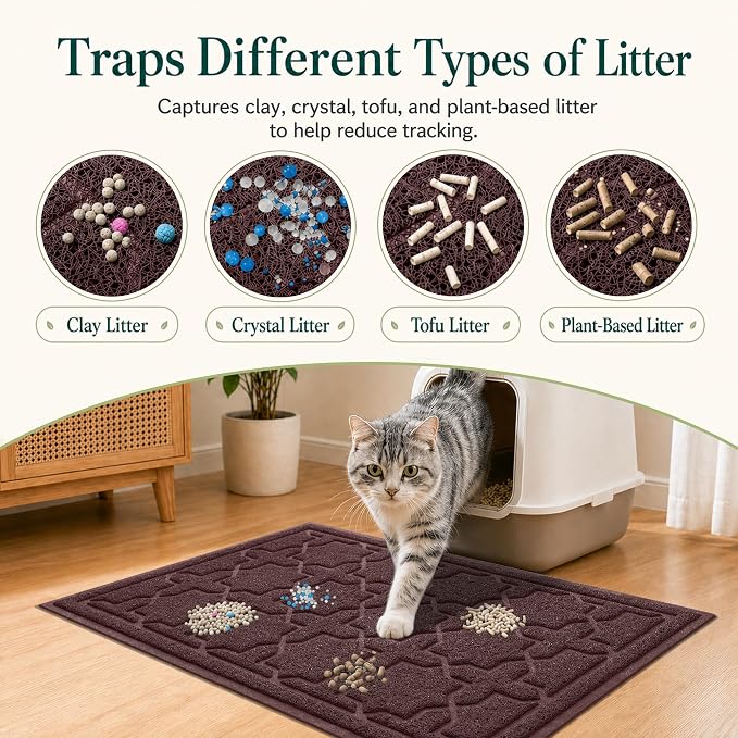 Yimobra Cat Litter Mat, Easy Clean Trapping PVC Mat, 47" x 36", Waterproof Backing, Non Slip Bottom, Scatter Control Pad for Litter Box, Dark Coffee - Image 2