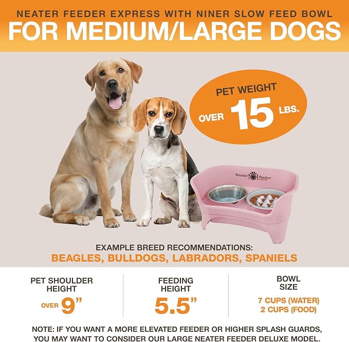Neater Feeder Express Mess Proof Dog Bowls Elevated for Medium and Large Breed – Made in USA – No Spill Raised Slow Feeder Elevated Dog Bowl Stand, Slow Feed Food and Water Bowl Set, Pink - Image 4