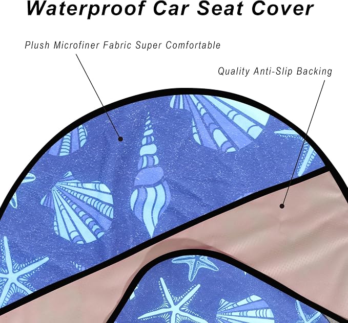 Car Seat Cover Protector Front Seats,for Gym Workout,Running,Swimming,Beach and Hiking,Waterproof Sweat Towel Bucket Seat Covers for Cars SUV Trucks (Conch Shells Starfish, 1Pcs) - Image 5