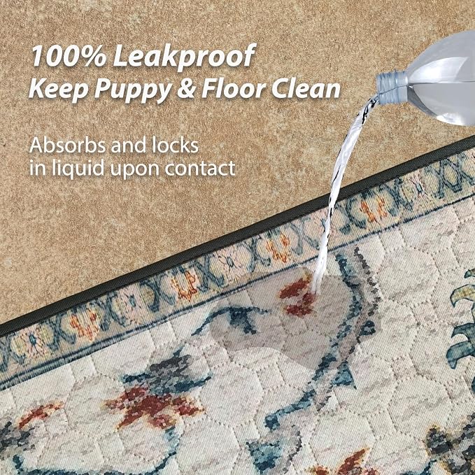 nunubaby Washable Pee Pads for Dogs, Stylish, Non-Slip and Leak-Proof Pee Pads. Reusable Potty Pads for Dogs for Crates and Floors.(Beige/Floral, 54" x54" ) - Image 3