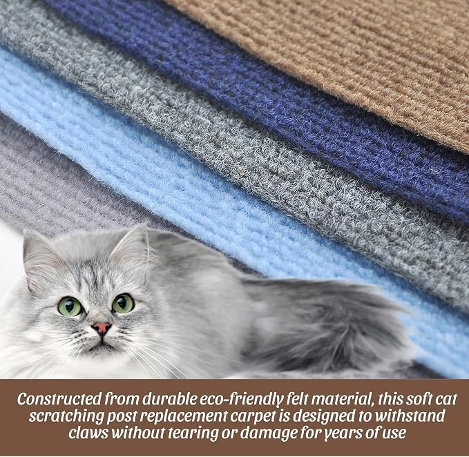 Cat Scratching Mat, 100"x16" Self-Adhesive Carpet Mat Trimmable Replacement for Cat Tree, Cat Wall Shelves, Cat Scratching Post, TanoFalo DIY Couch Furniture Protector (Light Gray) - Image 4