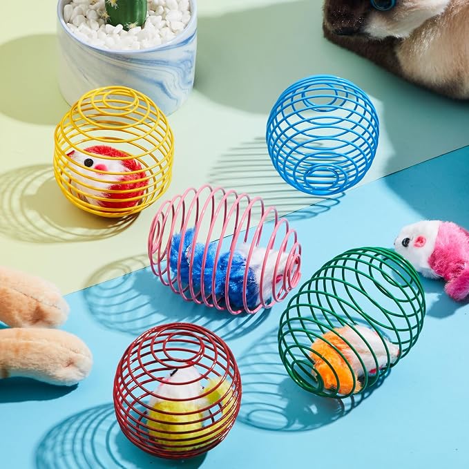Jecery 5 Pcs Cat Toys Spring,Mouse,Bright Color | Interactive Metal Cat Toy, Stretchable Rolling Ball, for Indoor Cats, Colorful Playful Coils, Kitten Pet Supplies - Image 4