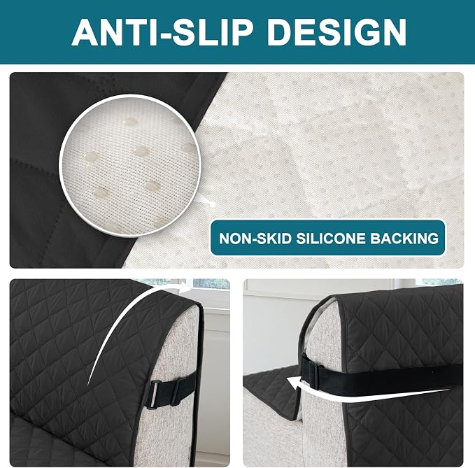 Turquoize 100% Waterproof Futon Cover Futon Slipcover Washable Armless Sofa Bed Slipcover Protector Seat Width Up to 70" with Adjustable Elastic Strap Anti-Slip for Dogs, Black - Image 4