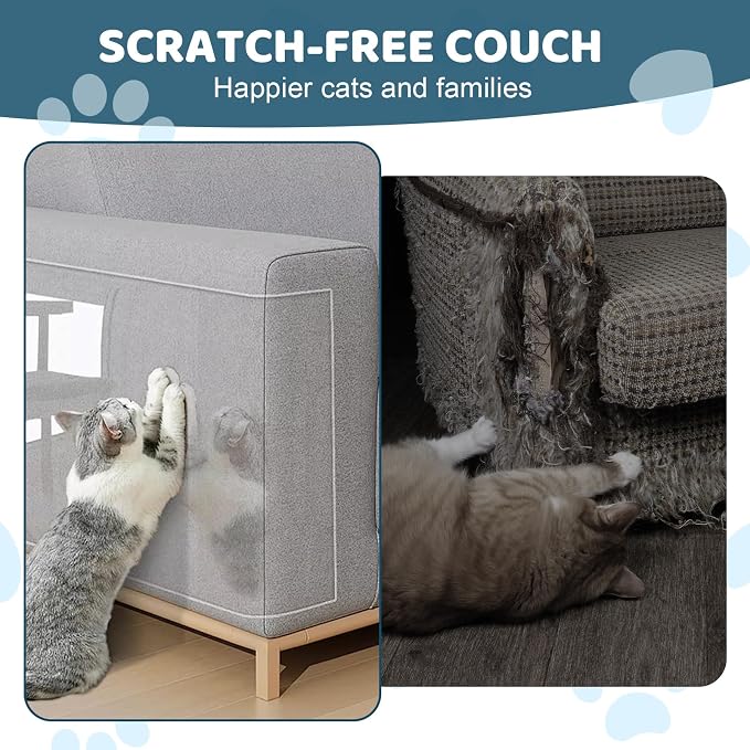 Transparent Cat Scratch Furniture Protectors 20Pcs 17x11.8in Scratch Guards | transparent guards, heavy-duty anti-scratch, safe for leather, fabric, wood, peel-and-stick, residue-free removal - Image 5