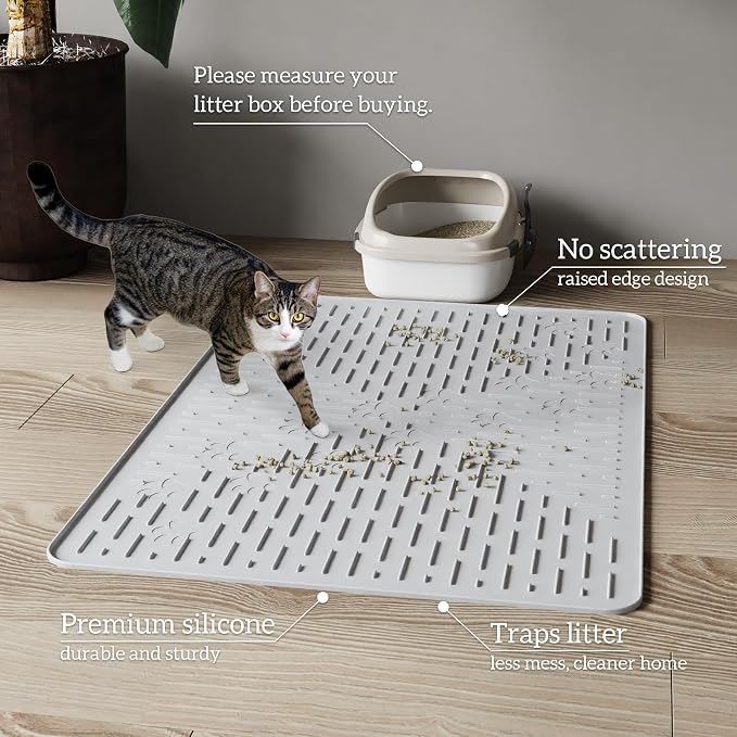 Cat Litter Mat, 23.5x16 Silicone Trapping Mat Grey | for Kitty Litter Box, Easy Clean, BPA Free Rubber, Center Litter Collection, Easy Pour-Back, Waterproof, Odor-Resistant - Image 7