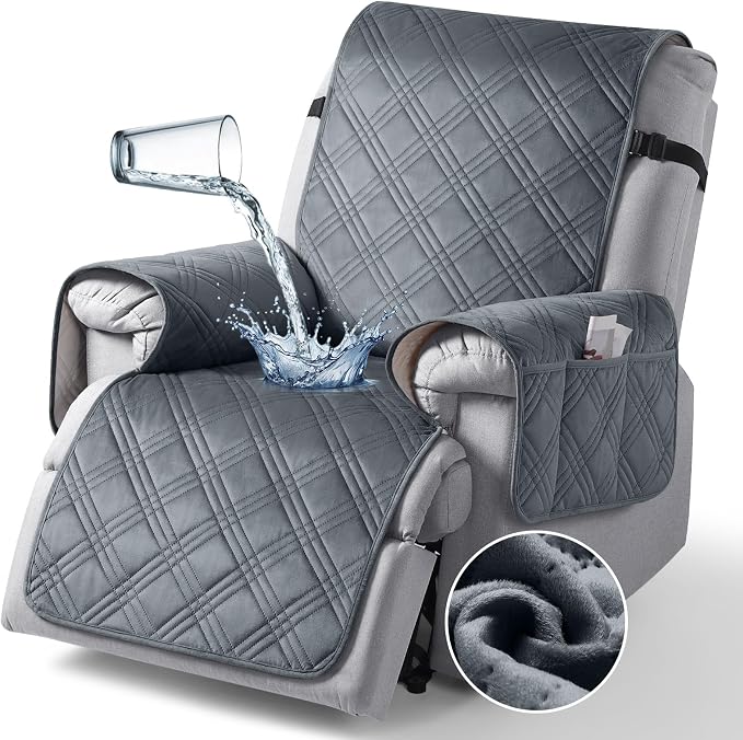 TAOCOCO 100% Waterproof Recliner Chair Cover, Recliner Covers for Recliner Chair with Pocket, Non Slip Reclining Chair Cover Furniture Protector for Kids, Pets(23.6'', Dark Grey-Velvet) - Image 8