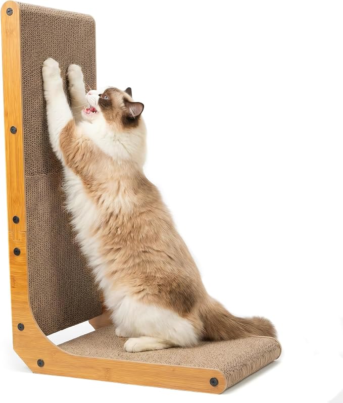 PatiencET L Shape Cat Scratcher, 26 Inch Cardboard Scratch Pad | For Indoor Cats, Large Vertical Scratch Board, Furniture Protector by patiencET