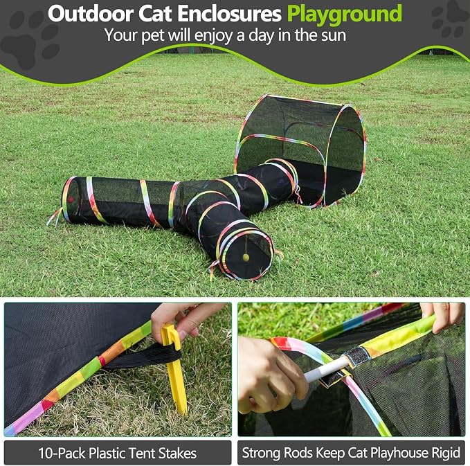 Outdoor Cat Enclosure, 3-in-1 Portable Pop Up Cat Mesh Tent with Tunnel for Cat Run, Easy Set Up and Foldable Catio Playground for Indoor Cats, Rabbits & Small Animals, Includes Storage Bag - Image 6