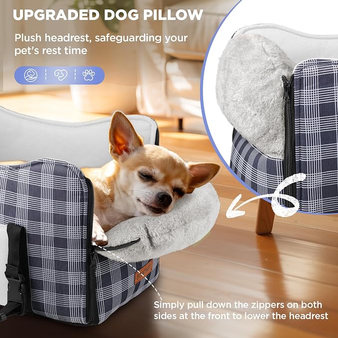 Center Console Dog Car Seat for Small Dogs-Washable Plaid Oxford Pet Booster Seat,Anti-Collapse Design with Soft Plush & Sturdy Support Board,Adjustable Safety Leash for Small Dogs & Cats up to 15 lbs - Image 6