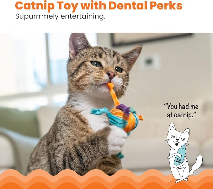 Catstages Catnip Tons of Tails – Interactive Catnip Dental Chew Toy for Cats with Rope, Ribbon & Cotton for Batting, Chasing & Chewing - Image 2