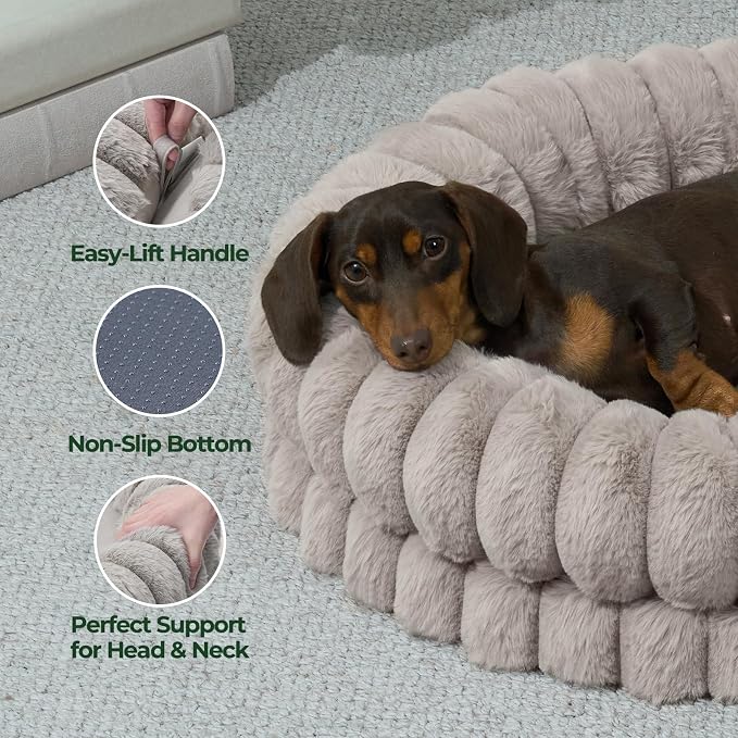 BALANCE Luxury Donut Dog Bed, 30 Inches Round Dog Bed Medium Size Dogs Washable, Orthopedic Calming Dogs Bed for Pets with Anti-Slip Bottom, Oatmeal - Image 6
