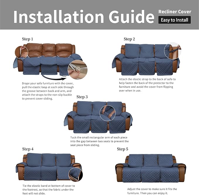 Easy-Going Reversible Couch Cover for 3 Seat Recliner, Dark Blue/Light Blue | Washable Sofa Slipcover For Dogs, Sofa Cover For Recliner, Furniture Protector Mat, Pet Friendly - Image 7
