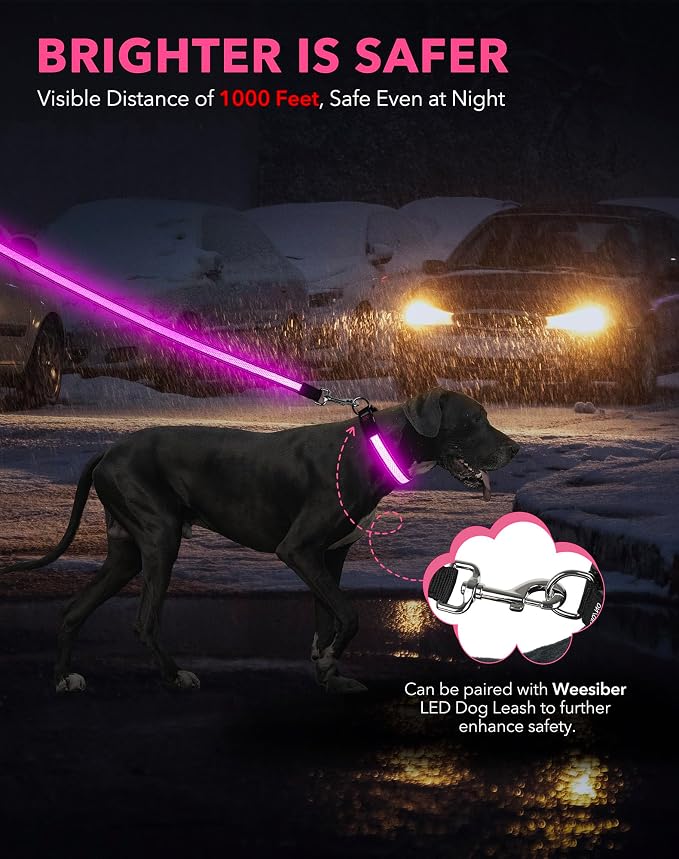 Weesiber Light Up Dog Collar, USB Rechargeable LED Dog Collar Glow in The Dark, Adjustable Reflective Waterproof Dog Collar Light for Night Walking(Pink, S) - Image 6