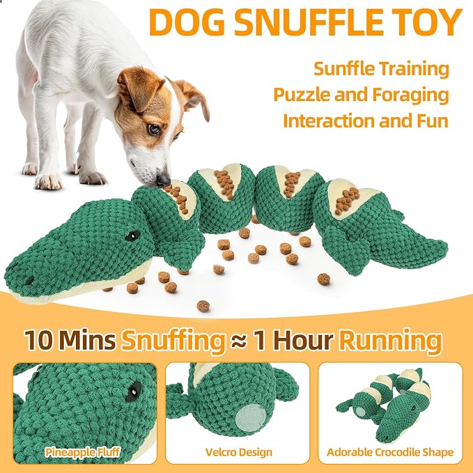 Mihachi Dog Enrichment Toys, Snuffle Toy for Small Medium Dogs, Detachable Dog Puzzles Squeaky Sniffle Interactive Toy for Foraging Training, Boredom and Mental Stimulation, Green Crocodile - Image 3