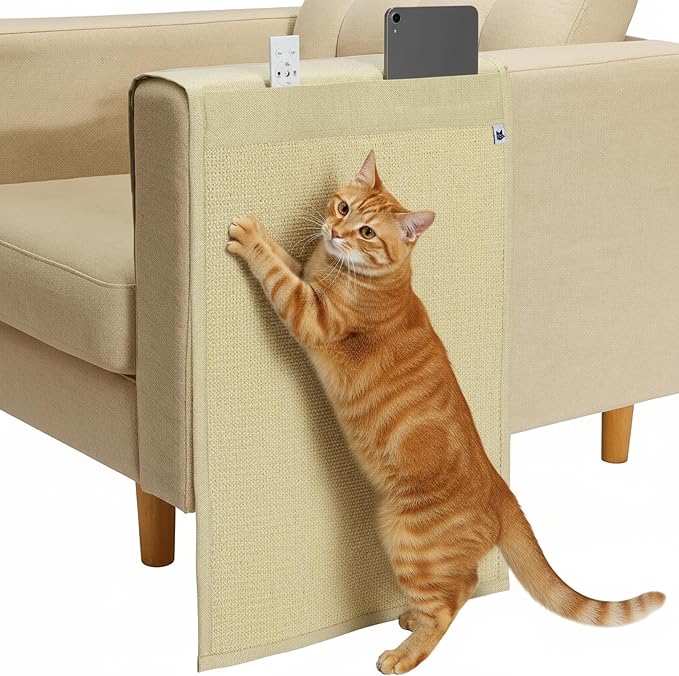 The Cat Ladies Cat Scratch Furniture Protector Mat - Couch Protector from Claws - Anti Scratch Furniture Protectors from Cats Scratching - Sisal Scratcher Pad with Pocket - Beige by TheCatLadies