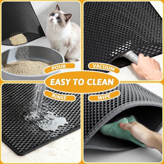 Pieviev 2 Packs Cat Litter Mat Double Layer Waterproof Urine Proof Trapping Mat (24"X15", Black) | Waterproof Urine Resistant Layer Litter Box Mat, Easy Collection, Soft on Kitty Paws, Black Color for Indoor Cats - Image 4