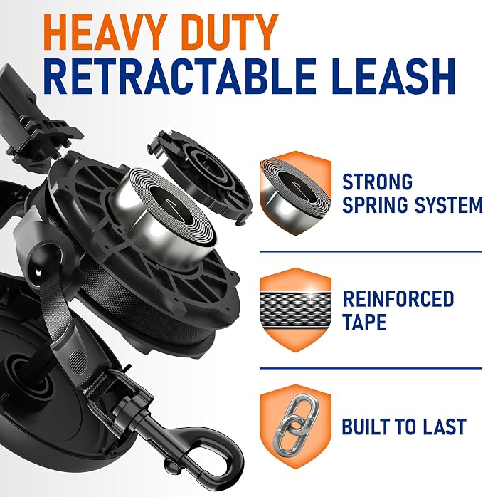 20.1 ft Retractable Dog Leash for Dogs 10–100 lbs - Heavy Duty Tape Leash with Strong Nylon Tape - 360° Swivel Control - One-Click Brake & Lock - Ergonomic Non-Slip Grip for Safe & Easy Daily Walks BK - Image 6