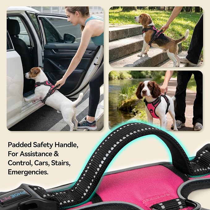 No Pull Dog Harnesses for Small Puppies Reflective Adjustable | Front Clip Vest with 2 Metal Leash Attachment Hooks Soft Handle(XS, Pink) - Image 4