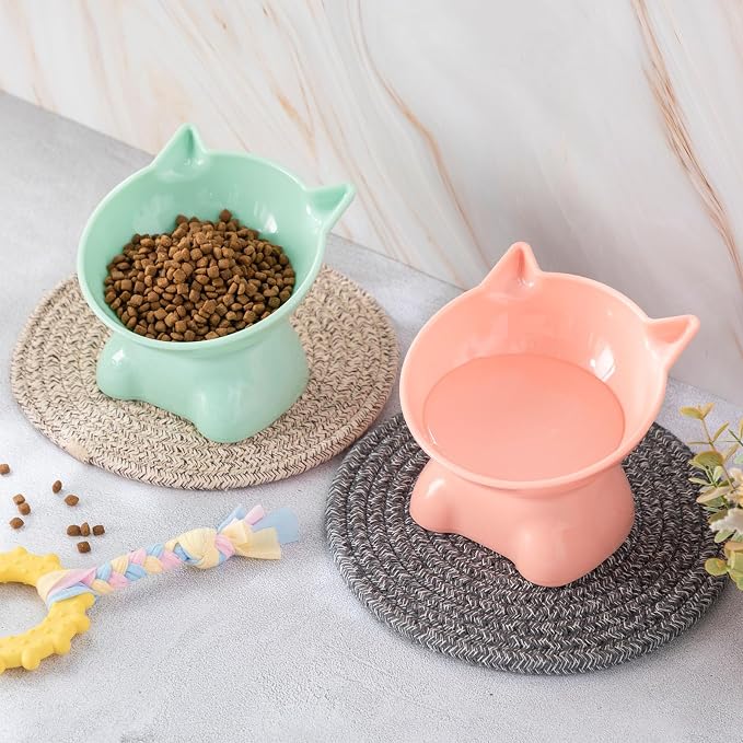 Yaomiao 2 Pcs Plastic Elevated Cat Bowls Raised Pet Food Water Bowls for Small Kitten Pet(Pink, Green) - Image 4