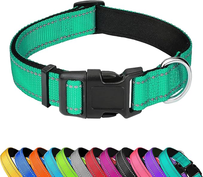 Reflective Dog Collar, Adjustable Soft Neoprene Padded,Grass Green,XS | Breathable Nylon for Puppy Dogs Cats,Tear-Resistant Webbing,Chafe‑Free on Walks and Hikes,Metal D-Ring,Night Safety by PWOD