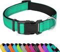 Reflective Dog Collar, Adjustable Soft Neoprene Padded,Grass Green,M | Breathable Nylon for Medium Dogs,Tear-Resistant Webbing,Chafe‑Free on Walks and Hikes,Metal D-Ring,Night Safety by PWOD