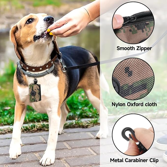 Poop Bag Holder for Leash, Large Opening Soft Fabric Doggy Waste Bag Dispenser with Zipper Camouflage Pattern Pouch for Easy Pull Out, Pet Poop Carrier with Clip for Retractable Leash Walking - Image 3