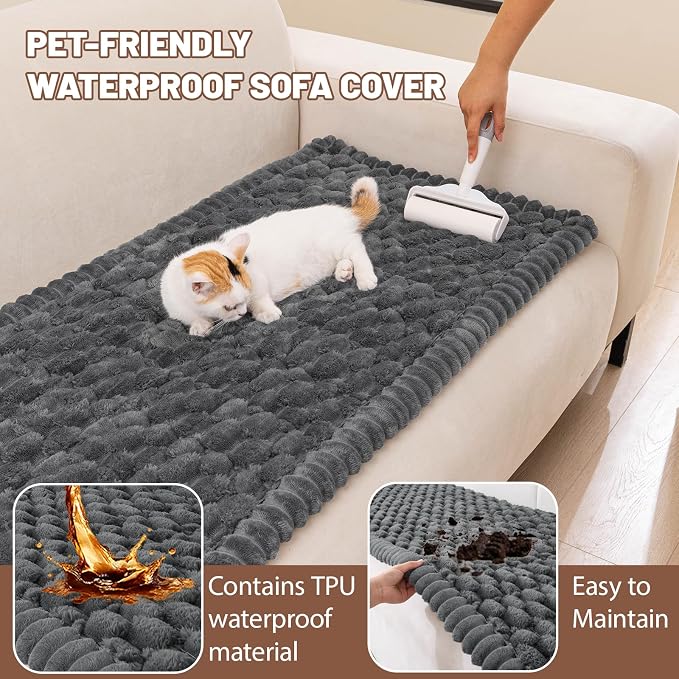 Couch Cover for Dogs Washable, Non Slip Soft Cozy Waterproof Grey | Pet Friendly, Fuzzy Durable Plush Thick Slipcovers for 3 Cushion Sofa Cover Protector Mat Bed Furniture Couches 27.6"x59.06" - Image 3