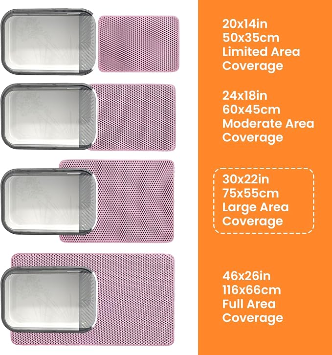 Extra Large Cat Litter Mat, Double Layer Honeycomb Design, Pink | 30x22”, Reduces Litter Tracking, Easy to Clean, Waterproof, Non-Slip, Soft on Paws, Scratch Resistant, Pink, XL - Image 9