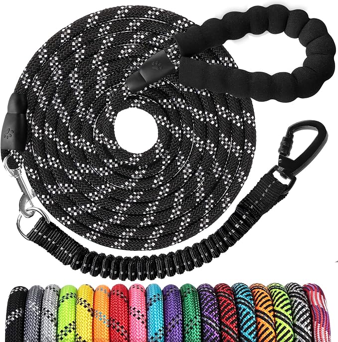 Long Dog Leash 150 FT: Heavy Duty Rope Leashes for Dogs Training with Swivel Lockable Hook Reflective Threads Bungee and Padded Handle - Dog Lead for Large Small Medium Dogs Outside Walking Hiking by jenico